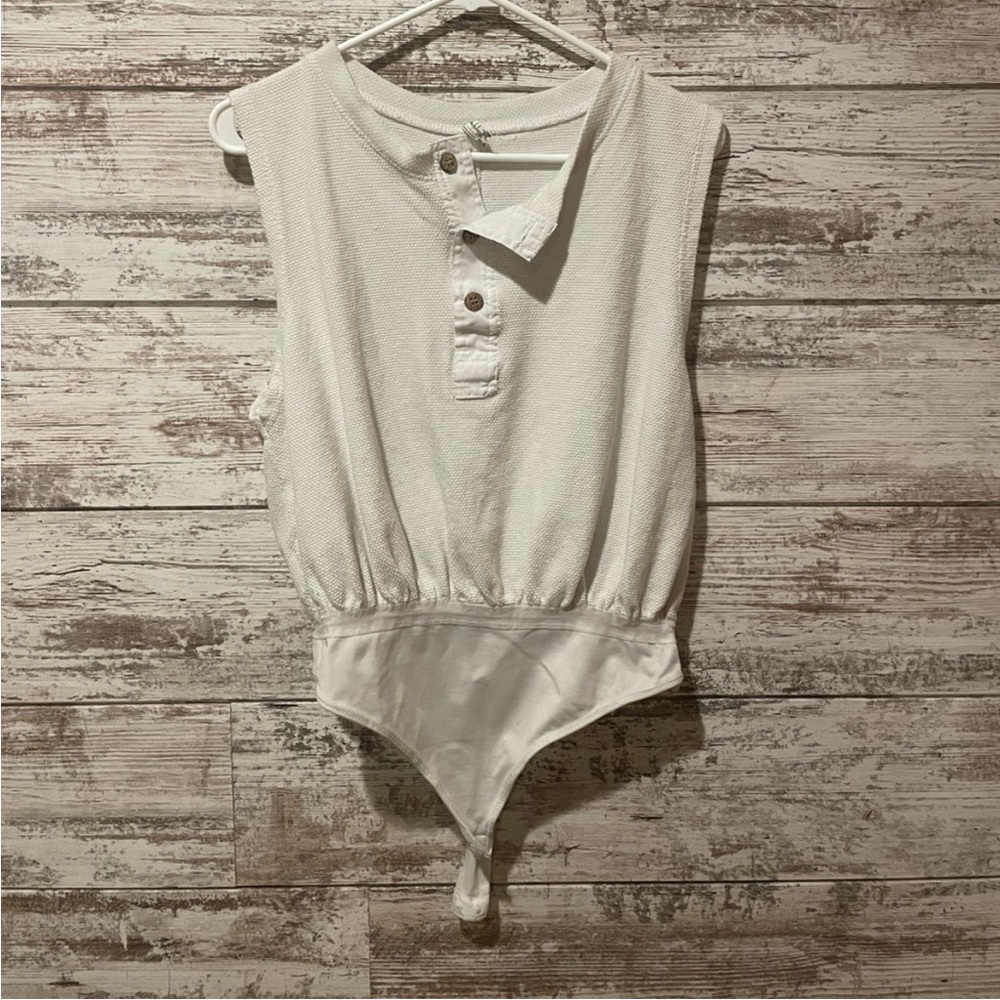 Free People Cream Textured Top